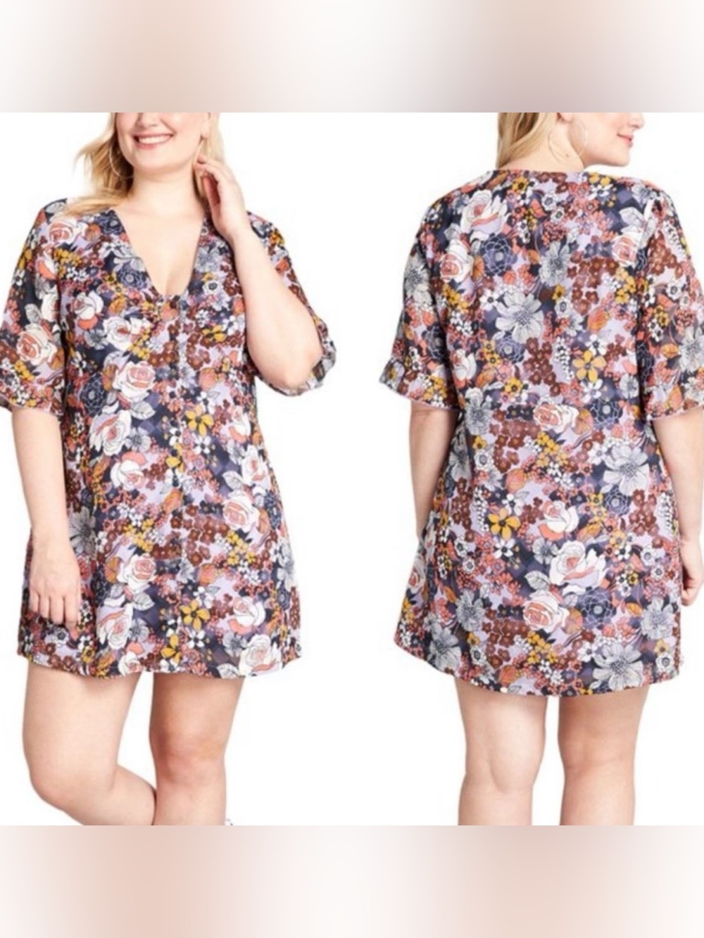 ModCloth Floral Daytime Darling Button Front Mini Dress Purple Multi Size 20